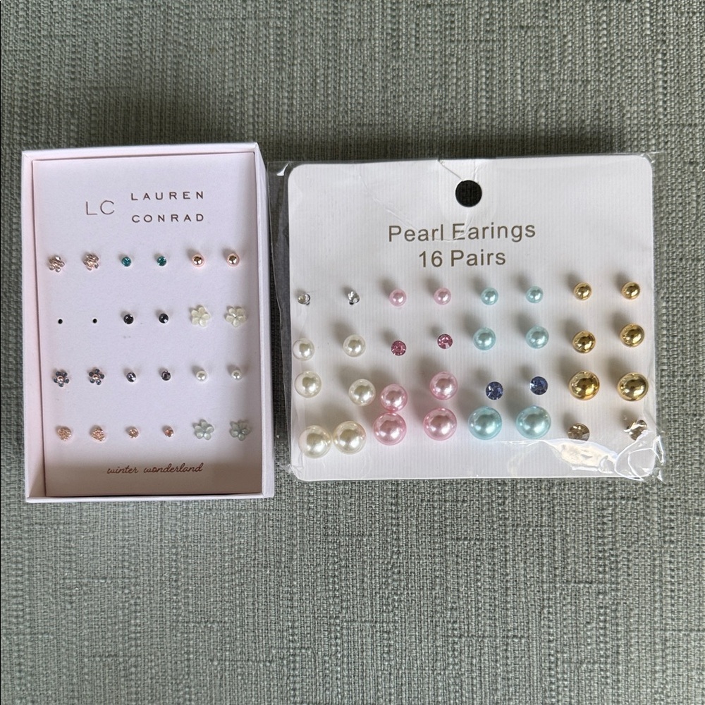 LC Lauren Conrad Multicolor Earring Set and Pearl Earrings total 27 pairs